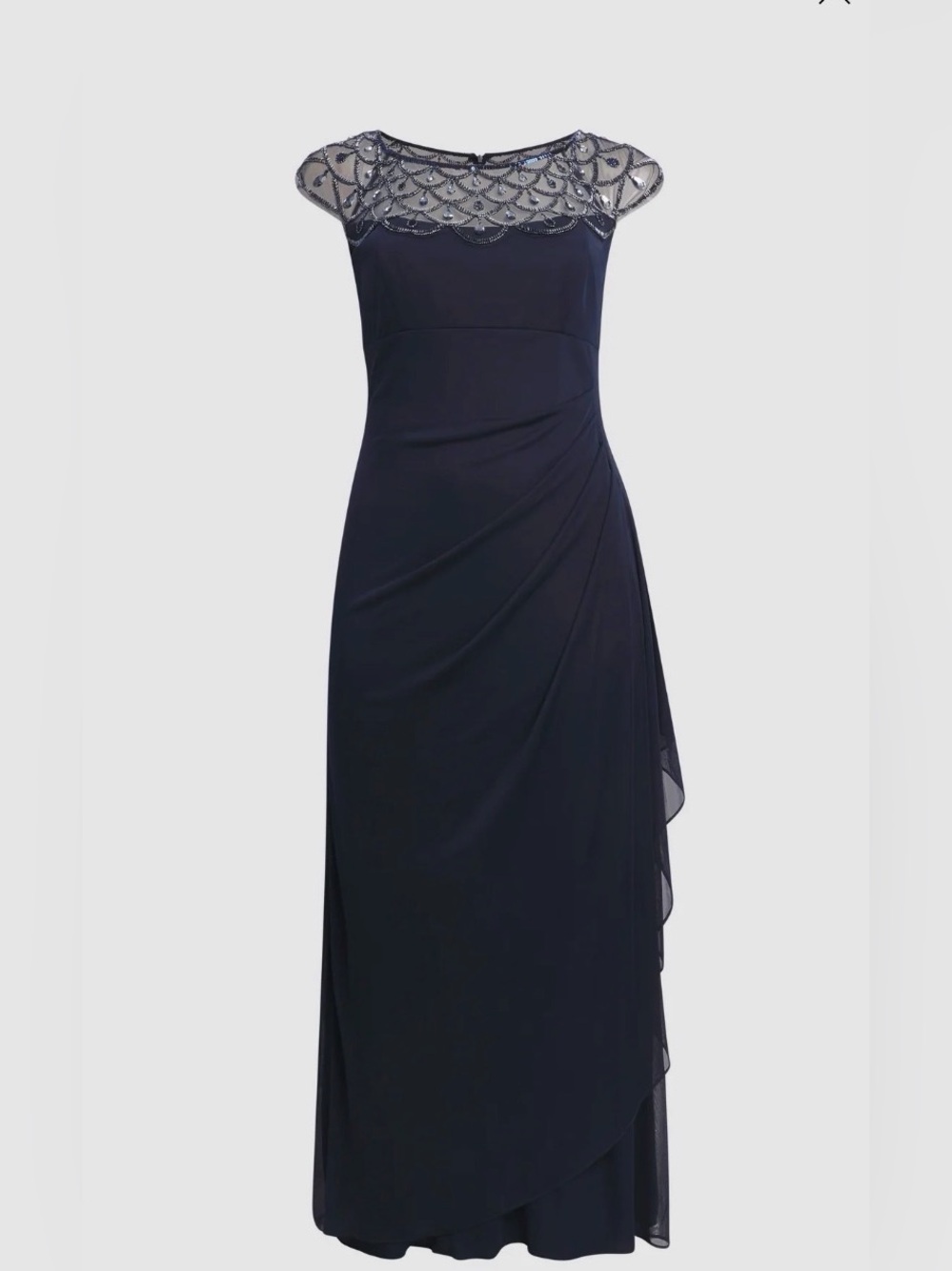 Beaded Navy Illusion Yoke Maxi Dress